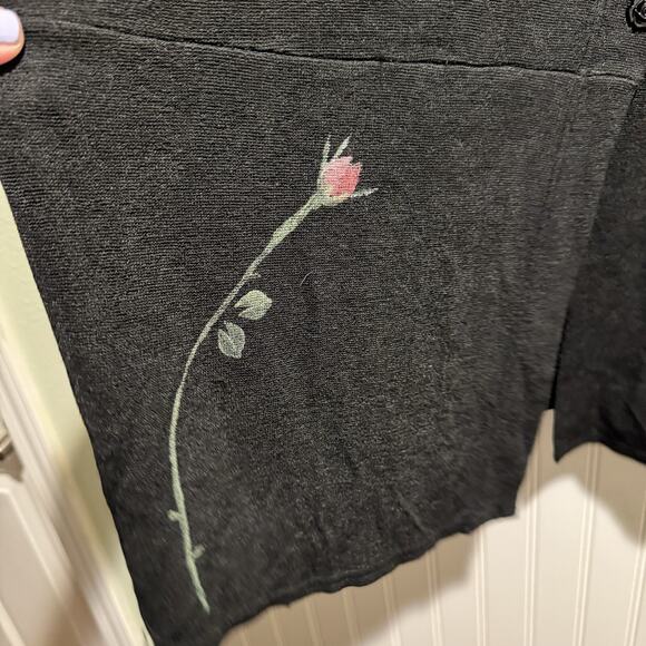Bread Staley Gretzinger Black Slinky Cardigan Roses Art To Wear Lagenlook XL - Picture 2 of 8